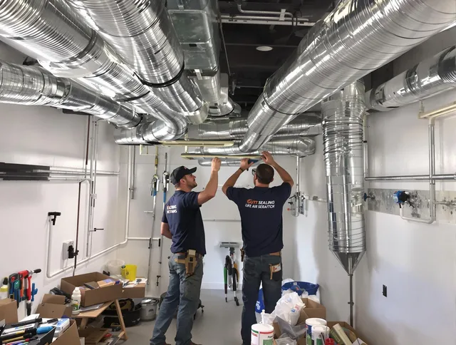 Maynard Air Duct Cleaning technician applying professional duct sealing solutions in Maynard