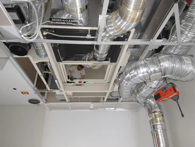 Maynard Air Duct Cleaning technician performing detailed central duct system cleaning in Maynard