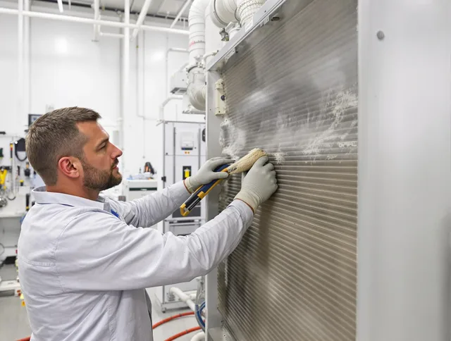 Maynard Air Duct Cleaning technician performing precision commercial coil cleaning at a Maynard business