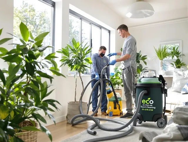 Maynard Air Duct Cleaning technician performing eco-friendly duct cleaning using sustainable methods in Maynard