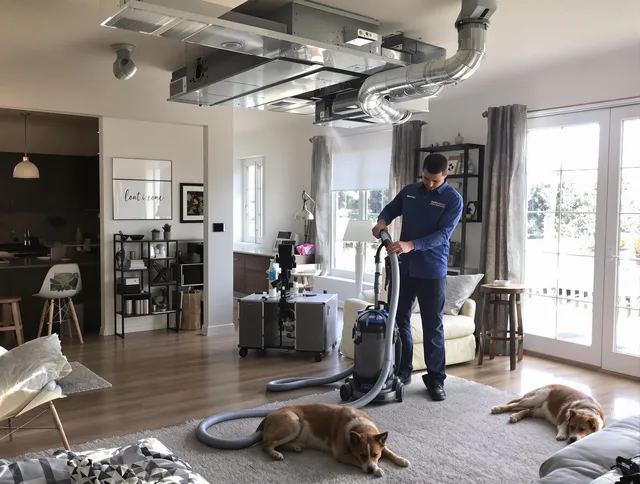 Maynard Air Duct Cleaning technician performing detailed indoor duct cleaning for improved air quality in Maynard