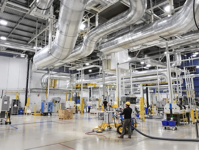Maynard Air Duct Cleaning team performing comprehensive industrial duct cleaning at a large facility in Maynard